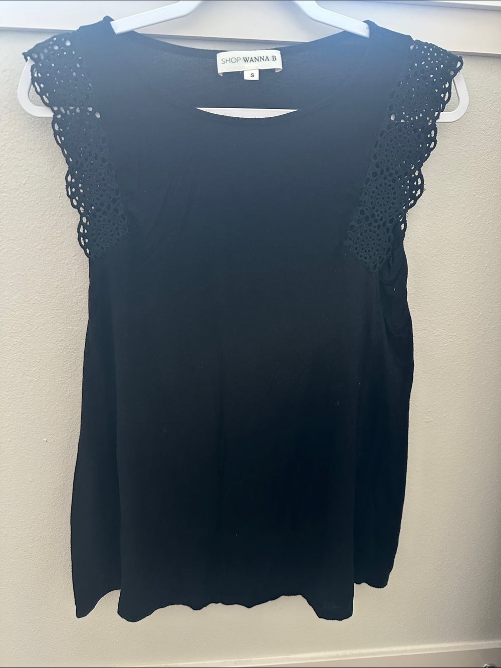 Shop Wanna B Black Crochet Cap-Sleeve Tank